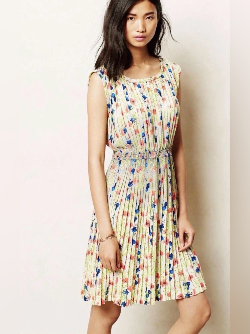 Yoana Baraschi Anthropologie Meadowlight Floral Pleated Dress